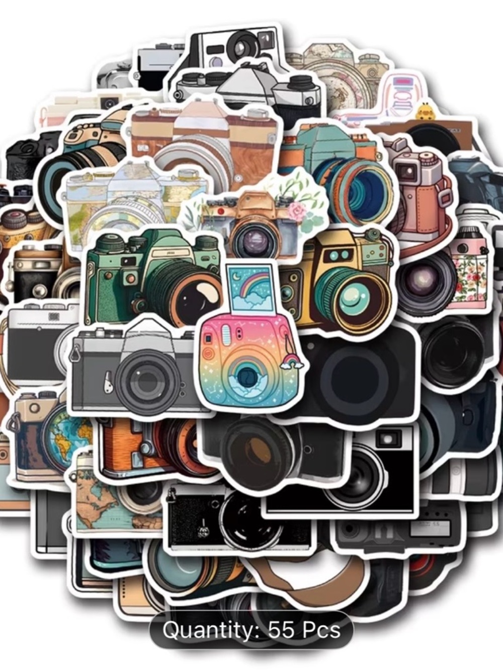 Camera Sticker Pack - Colorful Vintage & Modern Cameras (55 pcs)